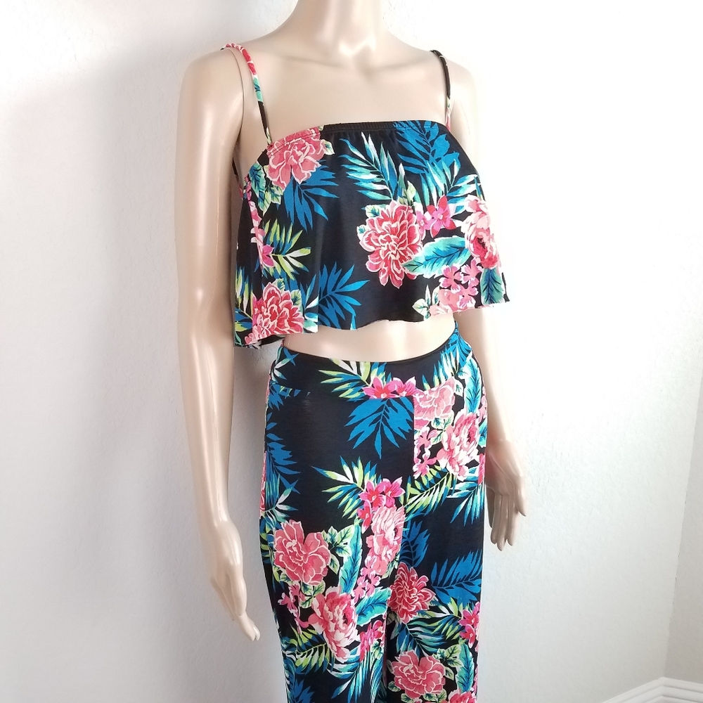 Floral 2pc Cropped flare leg jumpsuit